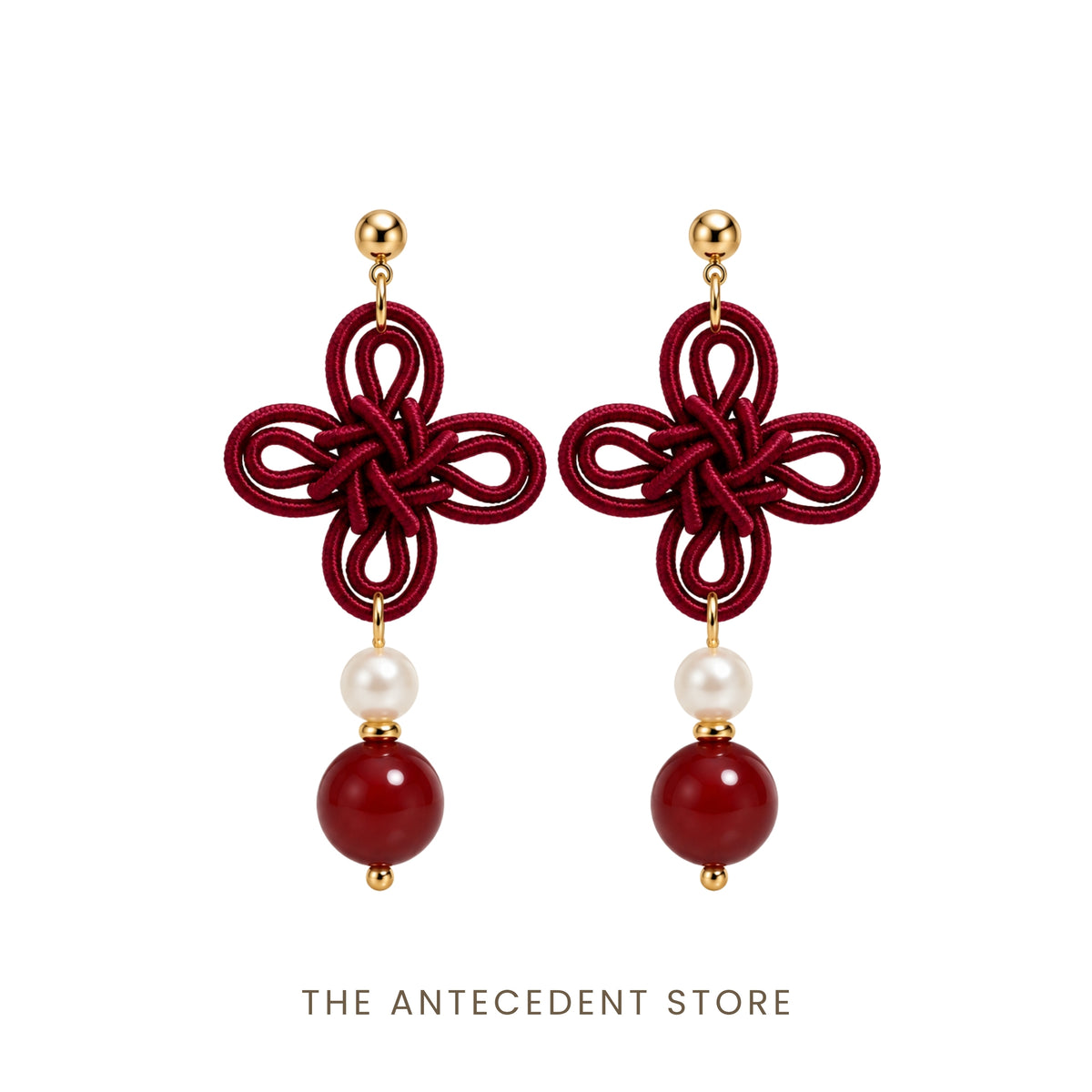 吉祥结 | Statement Auspicious Knot with Red Agate Earrings