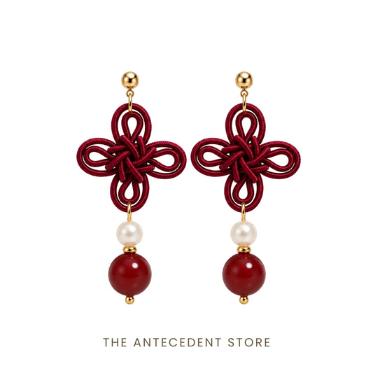 吉祥结 | Statement Auspicious Knot with Red Agate Earrings