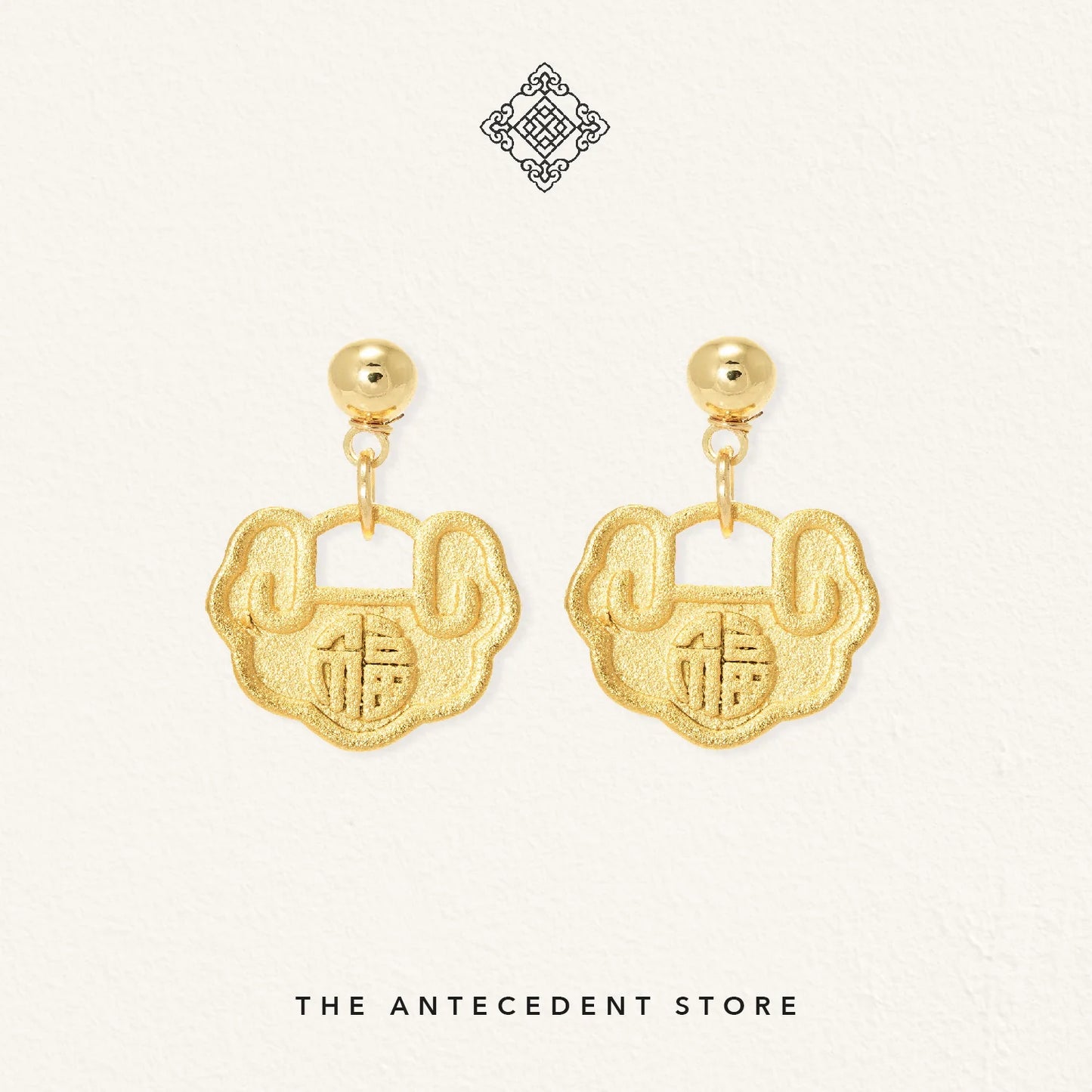 【如意锁】Longevity Lock Earrings With【福】Blessing Engravings - 14K Real Gold Plated Jewelry