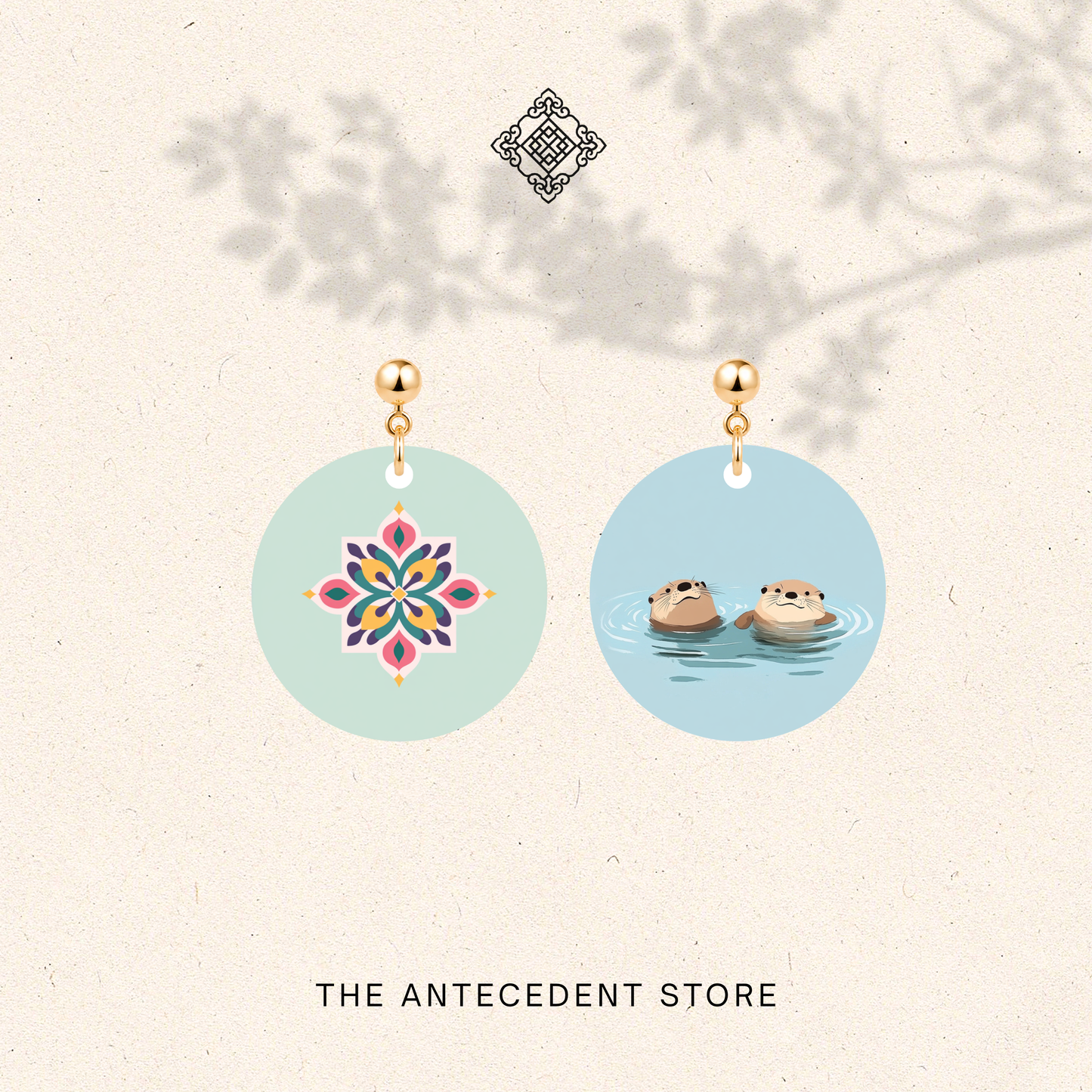 Peranakan Tile & Otters Earrings