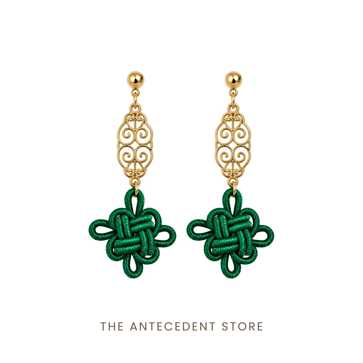 吉祥结 | Auspicious Knot Motif Earrings In Green