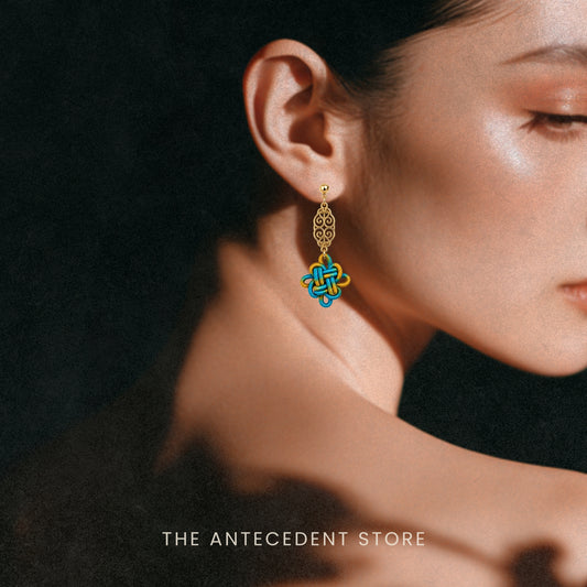 吉祥结 | Auspicious Knot Motif Earrings In Tiffany Yellow