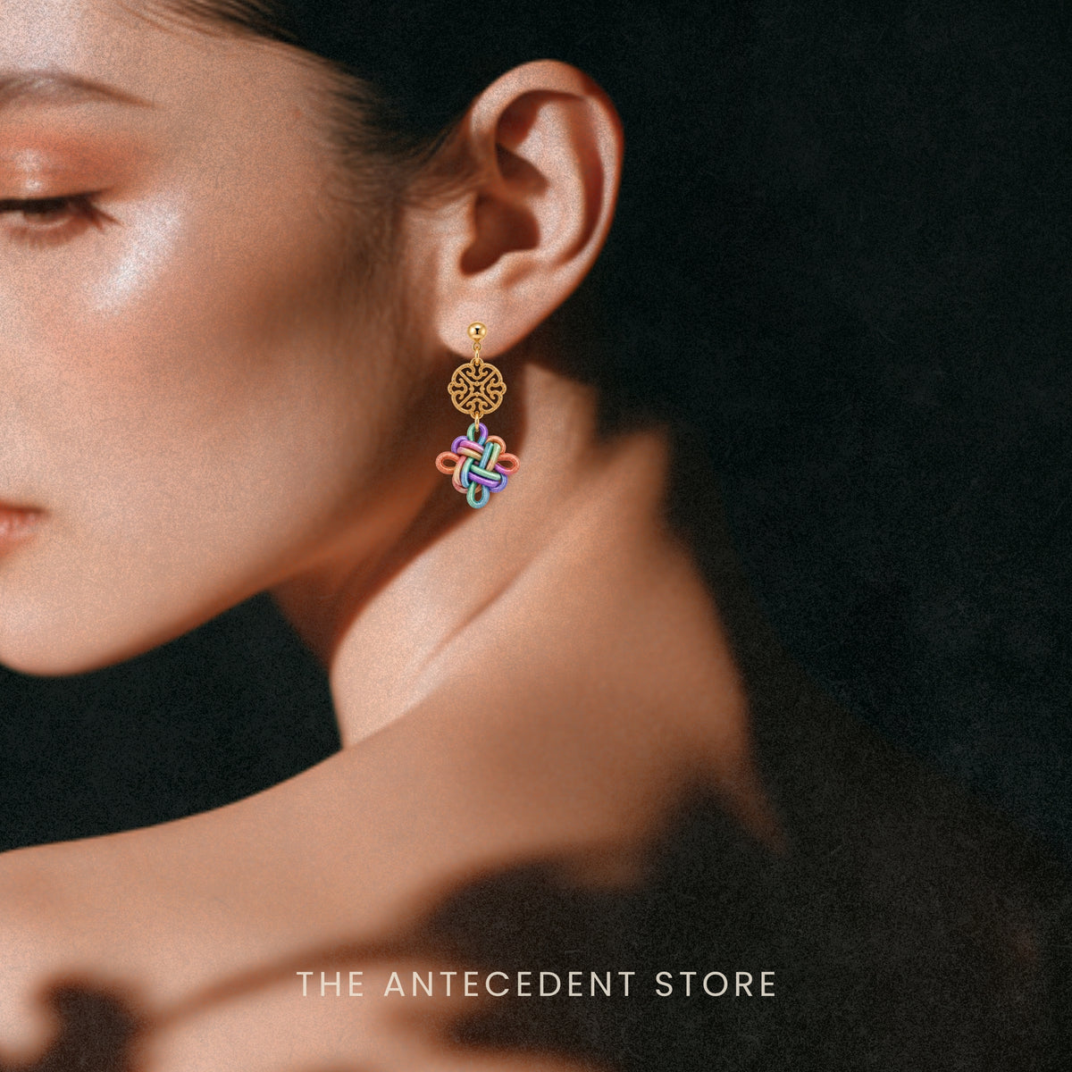 吉祥结 | Asymmetrical Auspicious Knot Earrings in Pastel