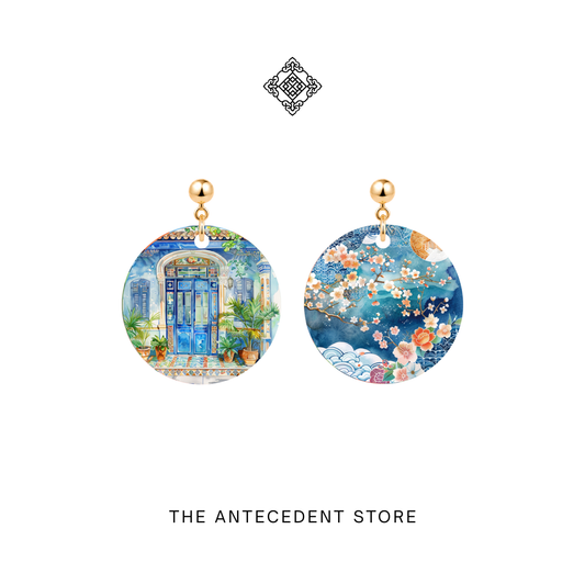 Asymmetrical Peranakan Shophouse Earrings