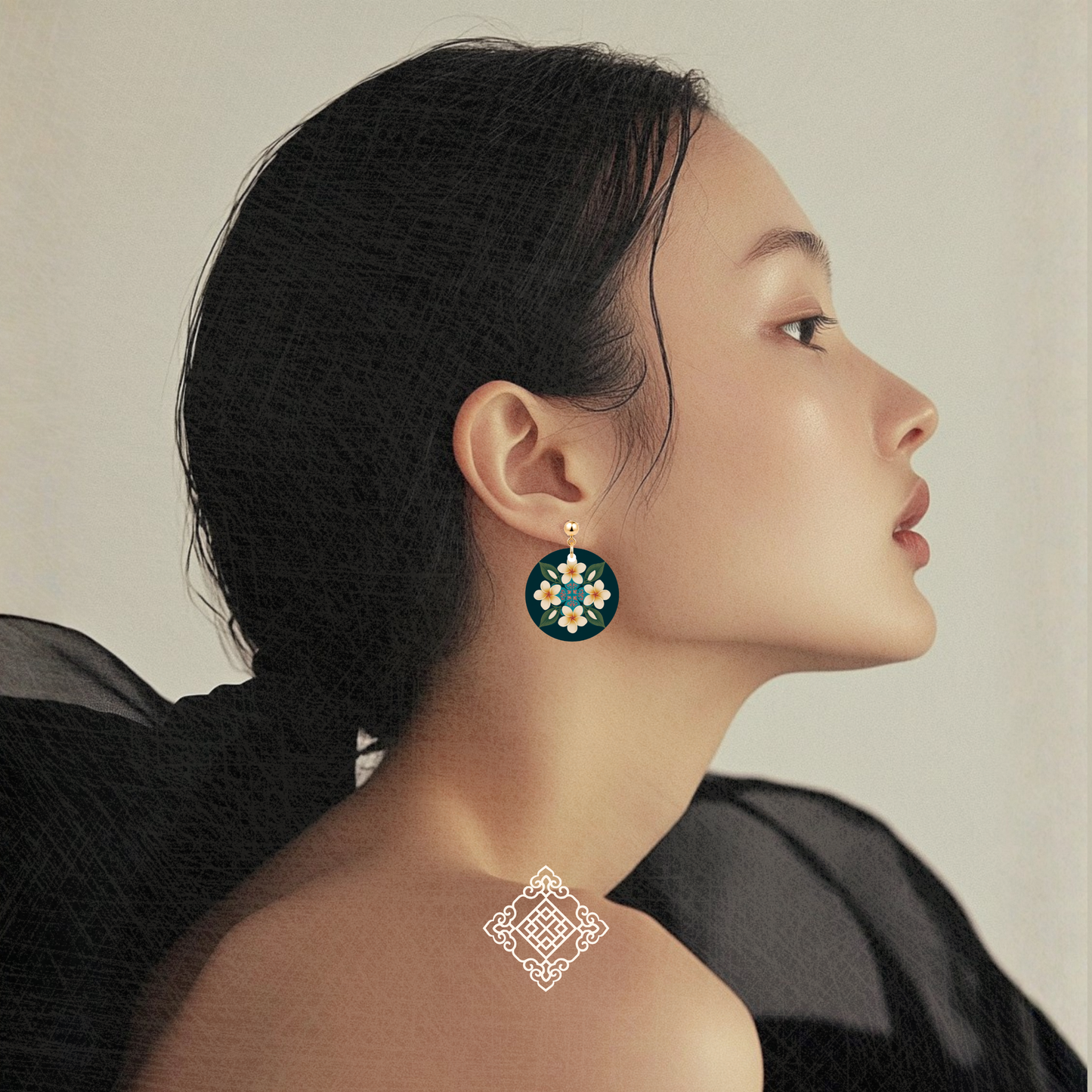 White Frangipani Peranakan Earrings