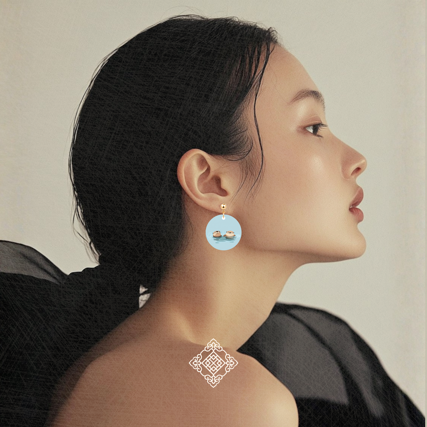 Peranakan Tile & Otters Earrings