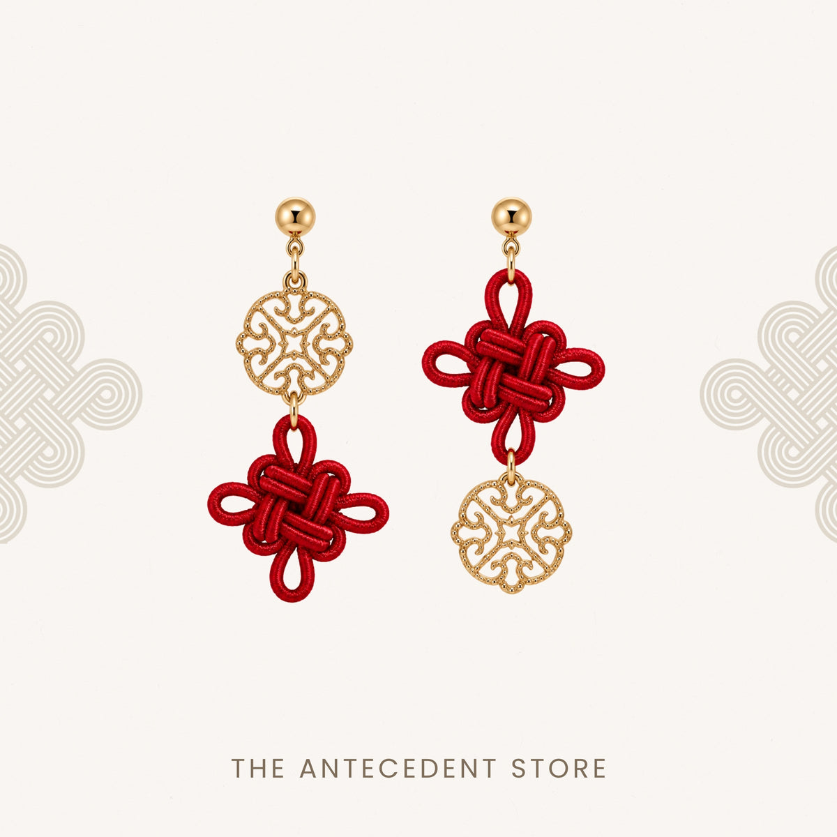 吉祥结 | Asymmetrical Auspicious Knot Earrings in Bright Red