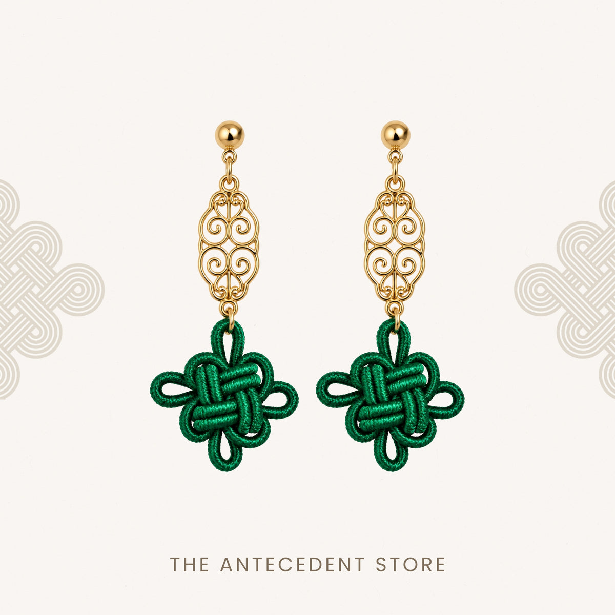 吉祥结 | Auspicious Knot Motif Earrings In Green