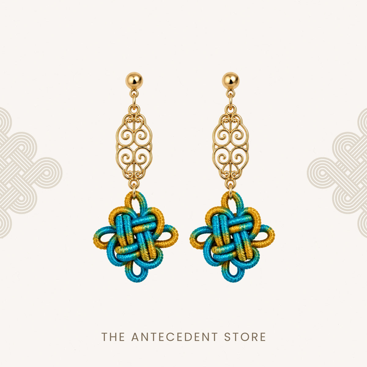 吉祥结 | Auspicious Knot Motif Earrings In Tiffany Yellow