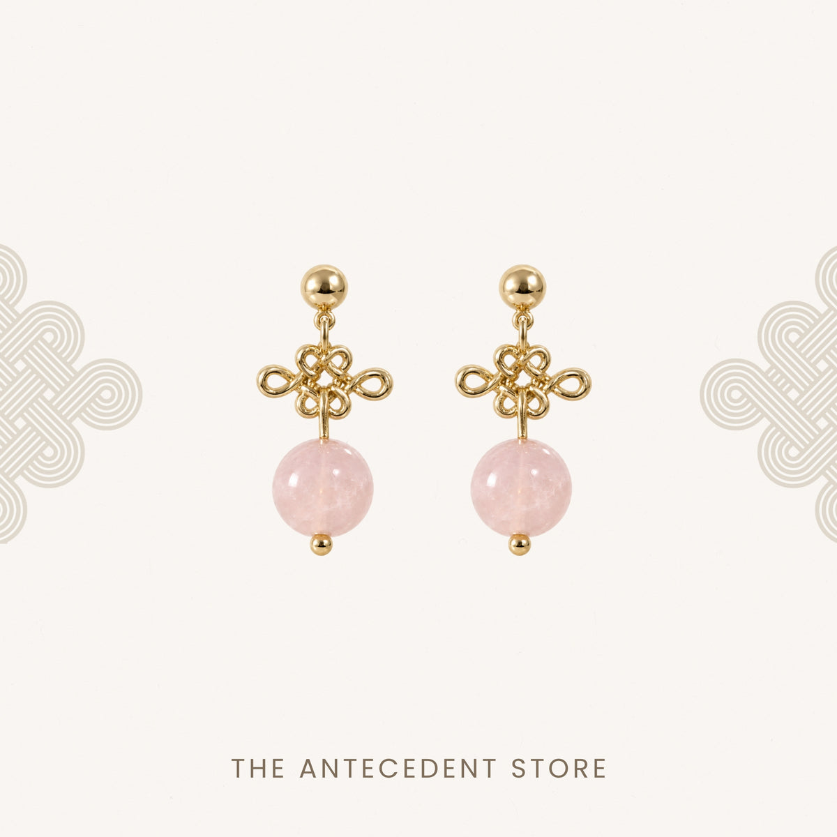 如意结 | Auspicious Ruyi Knot With Rose Quartz Earrings