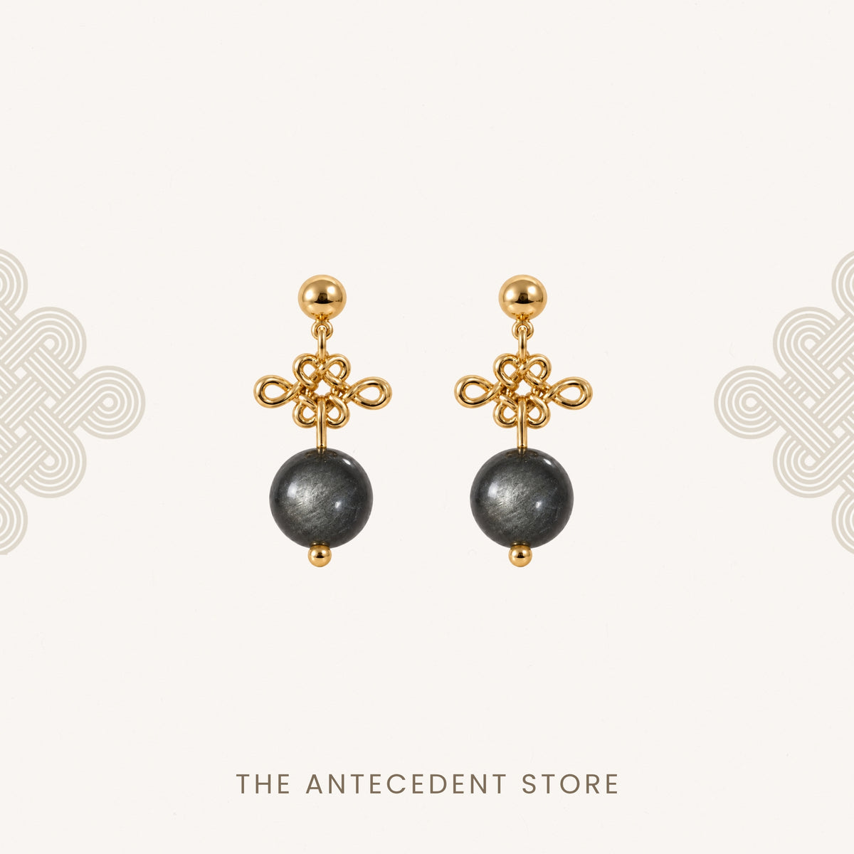 如意结 | Ruyi Knots With Silver Obsidian Earrings