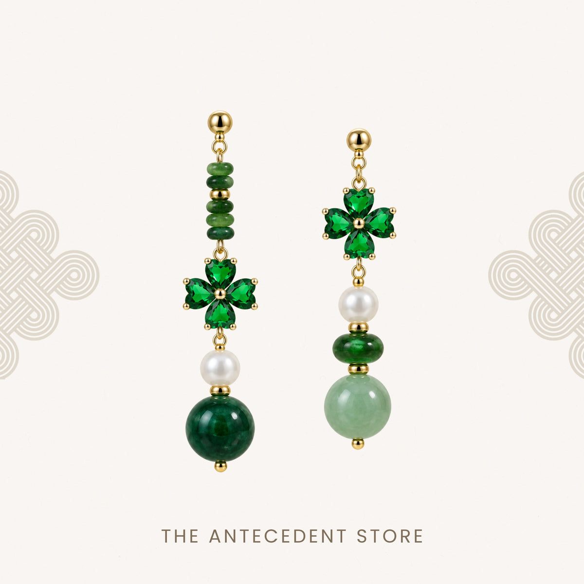 Four-Leaf Clover Green Crystal Earrings
