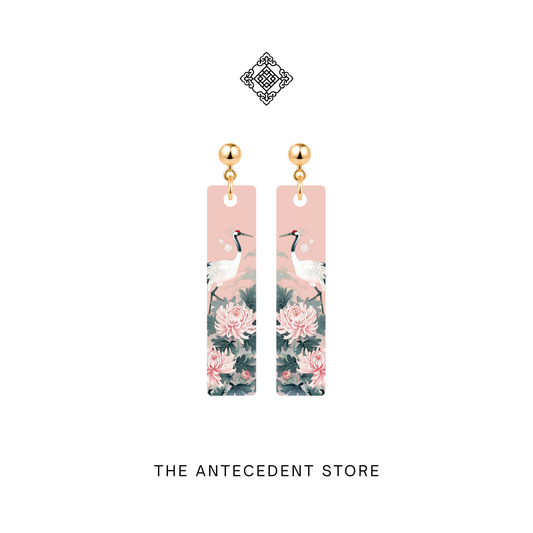 鹤舞长春 | Crane & Chrysanthemum Earrings