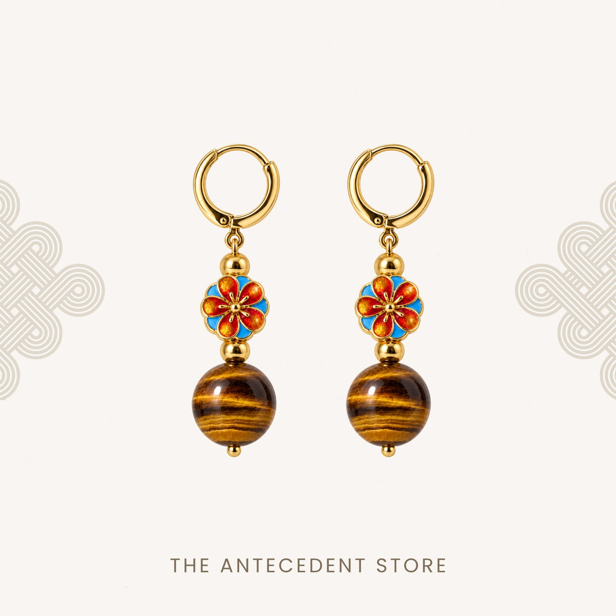 Oriental Blossom Tiger’s Eye Earrings