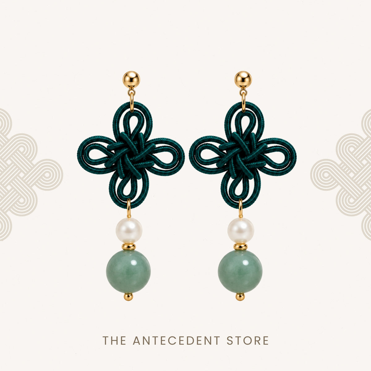 吉祥结 | Statement Auspicious Knot with Green Aventurine Earrings