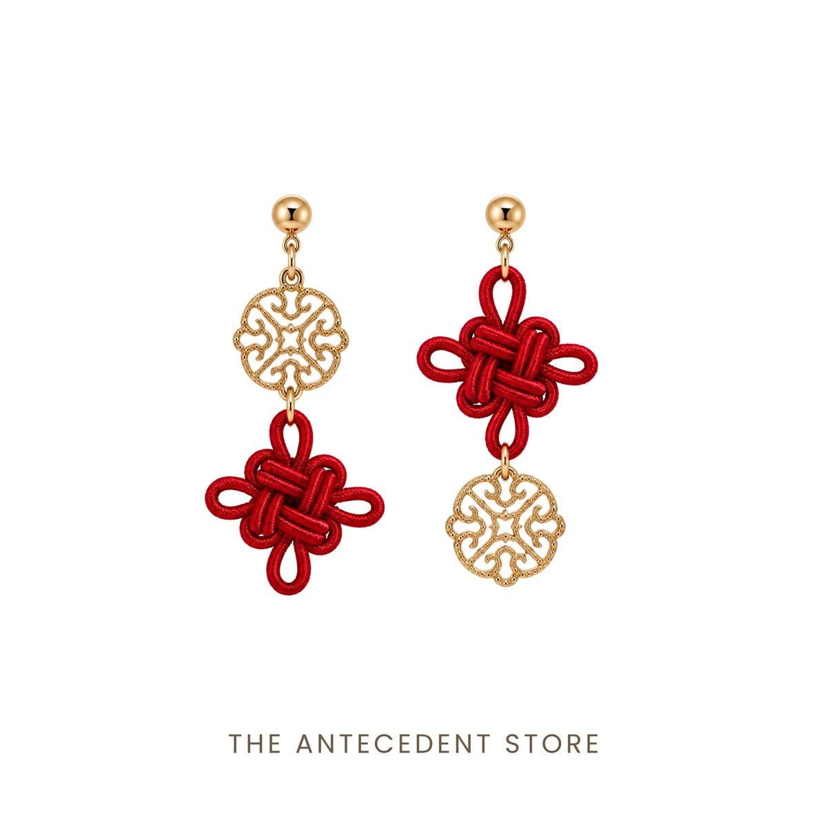 吉祥结 | Asymmetrical Auspicious Knot Earrings in Bright Red
