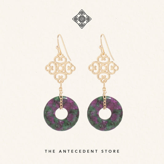 【 如意 】Auspicious Motif Green Ruby Zoisite Earrings - 14K Gold Plated Jewelry