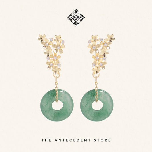 Floral Green Aventurine Earrings - 14K Gold Plated Jewelry