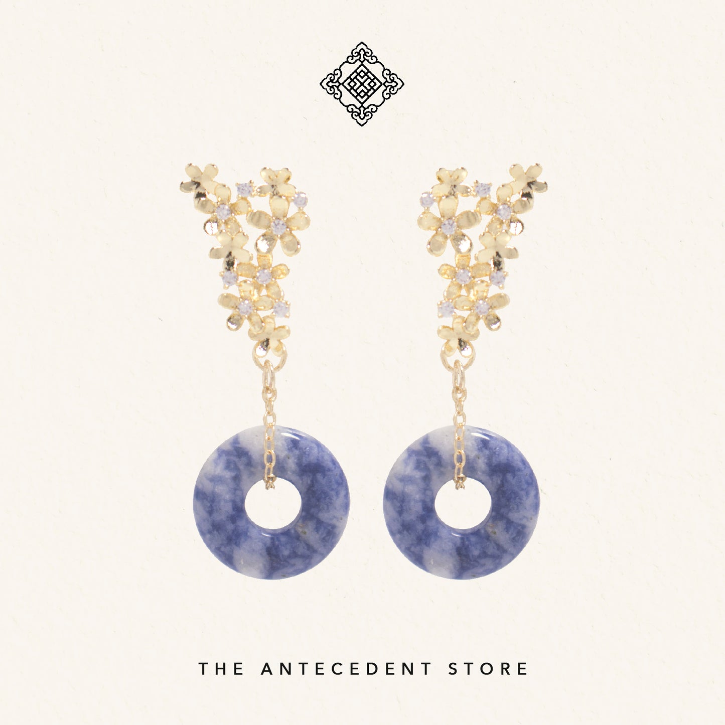 Floral Blue Sodalite Donut Earrings - 14K Gold Plated Jewelry