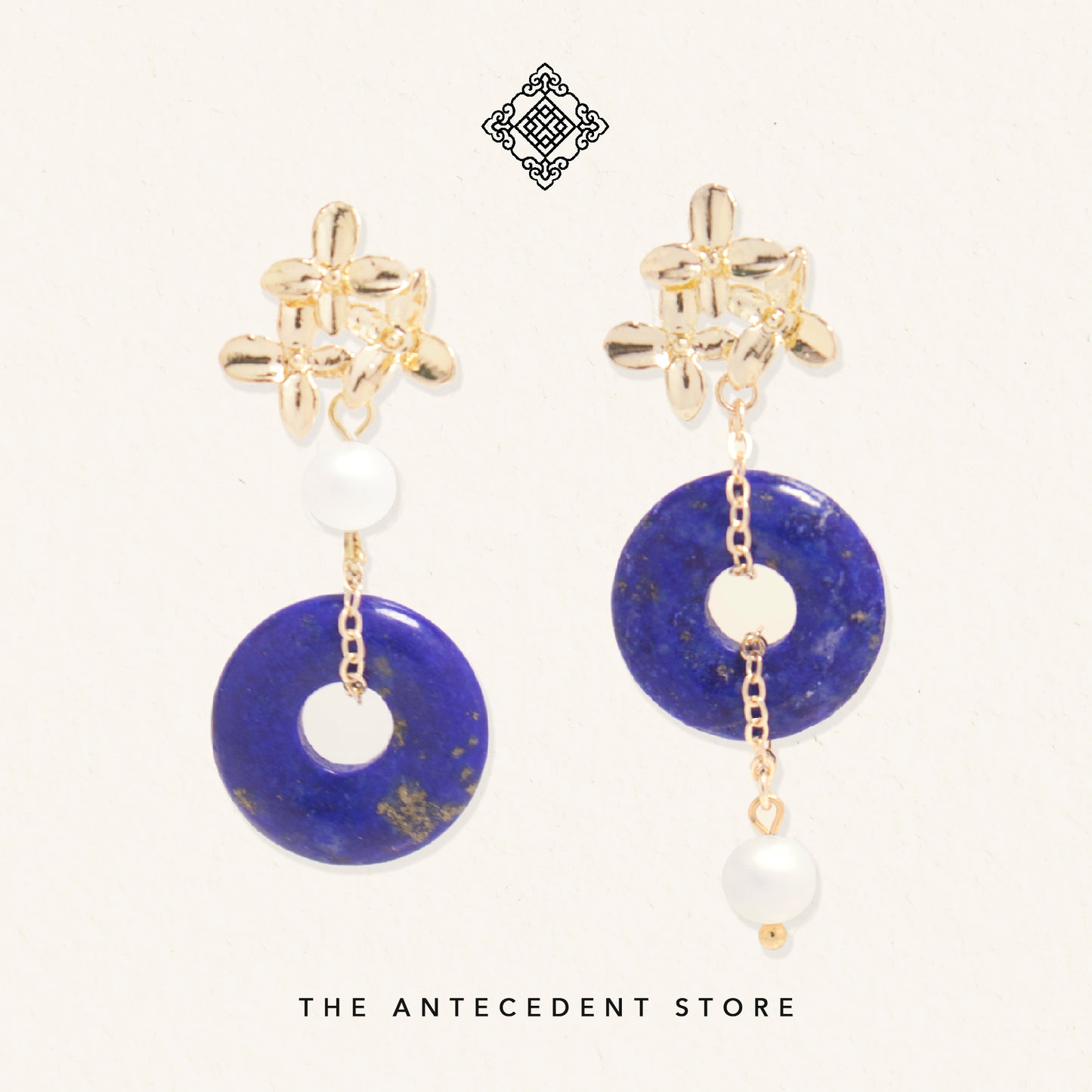 Floral Asymmetrical Earrings | Lapis Lazuli - 14K Gold Plated Jewelry