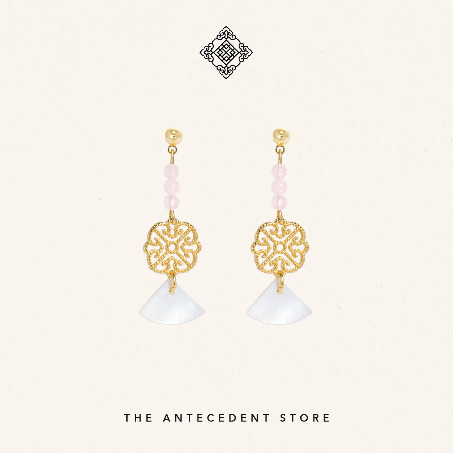 Oriental Motif Earrings With Turquoise Crystals - 14K Real Gold Plated Jewelry