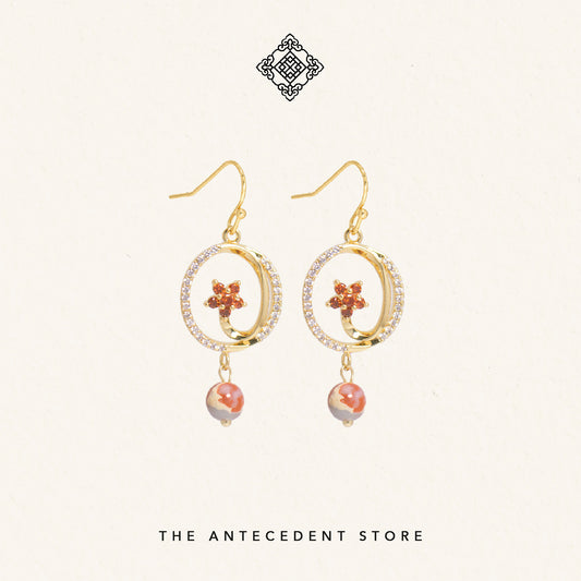 The Antecedent Store Floral Earrings with Pagodite Crystals - 14K Real Gold Plated Jewelry