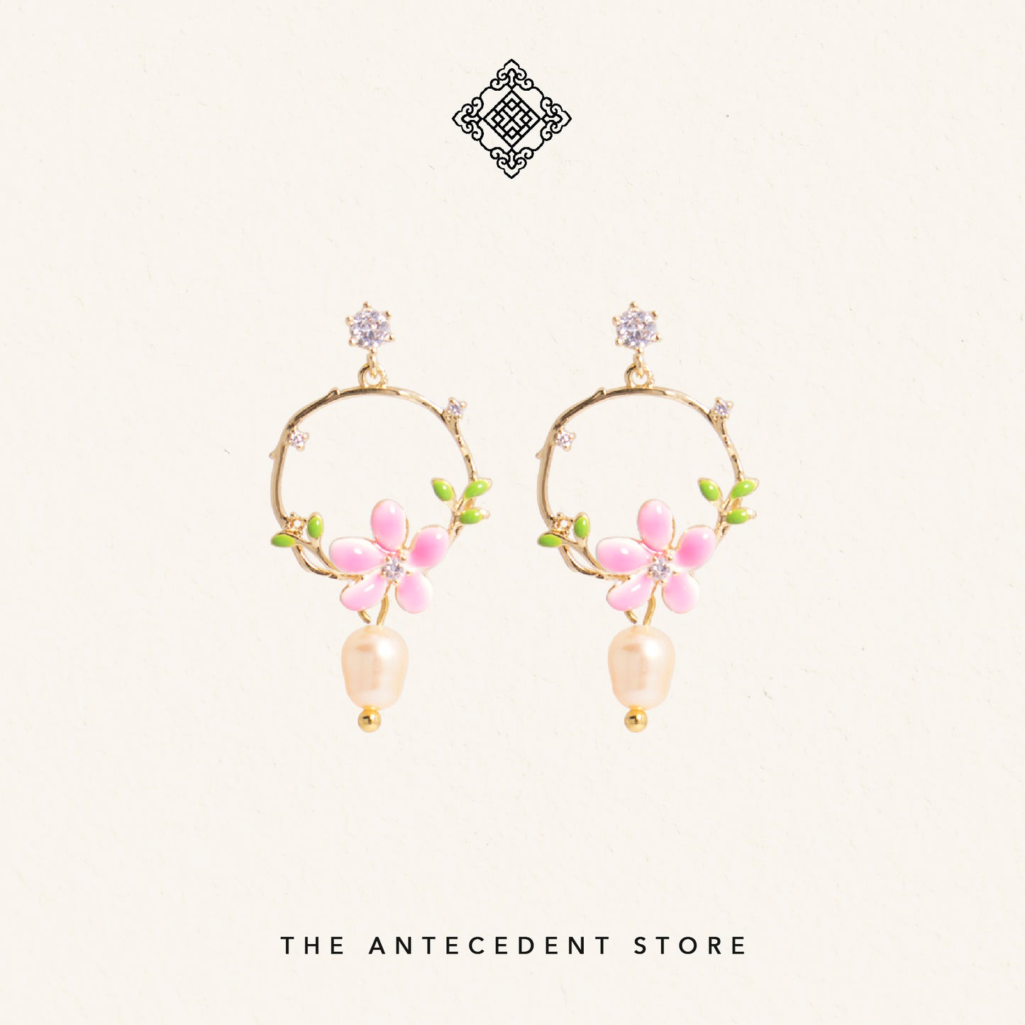 The Antecedent Store Freshwater Pearl Floral Earrings - 14K Real Gold Plated Jewellery