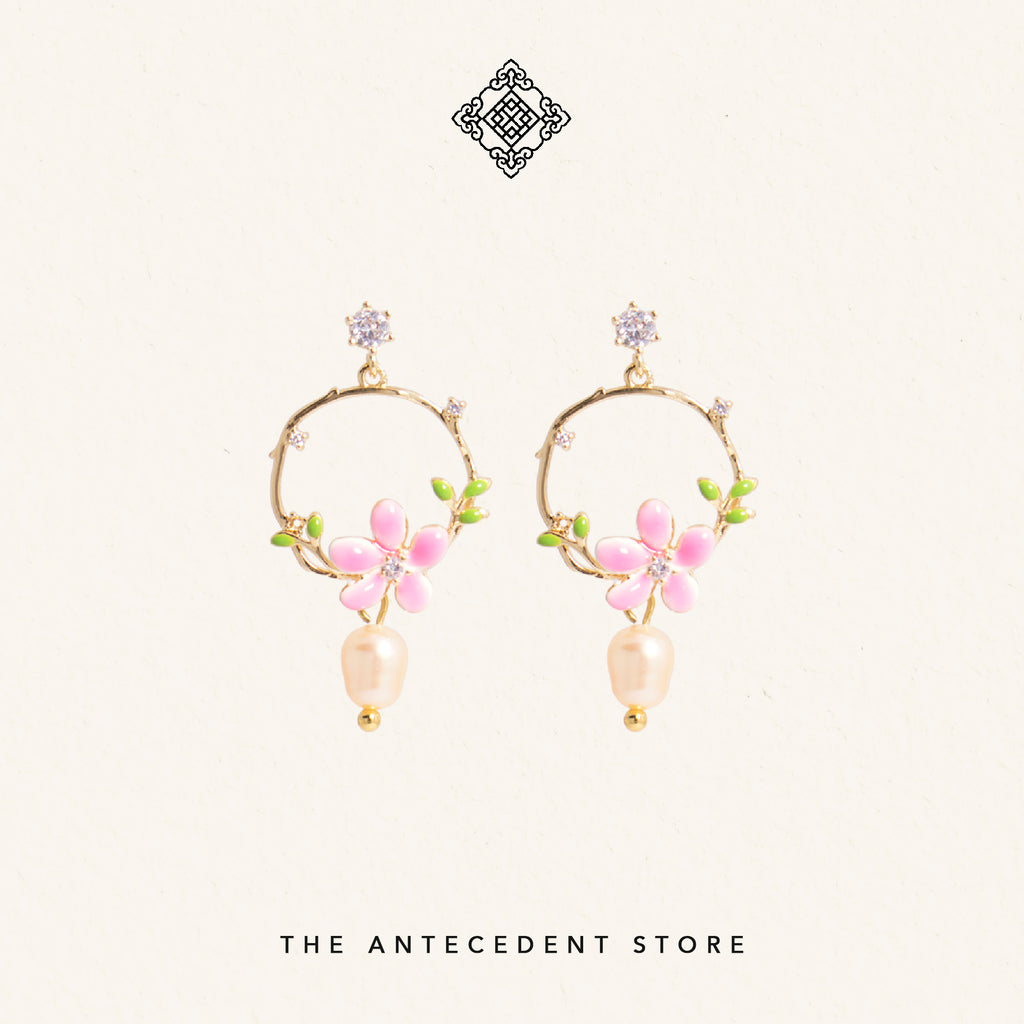 The Antecedent Store Freshwater Pearl Floral Earrings - 14K Real Gold Plated Jewellery