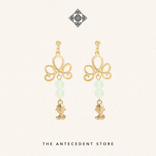 Green Crystals Goldfish Earrings - 14K Real Gold Plated Jewellery