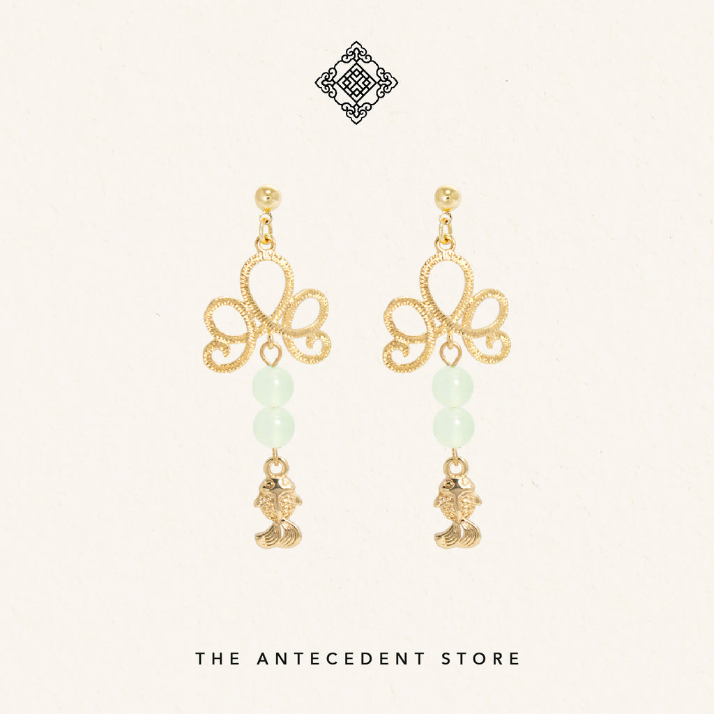 Green Crystals Goldfish Earrings - 14K Real Gold Plated Jewellery