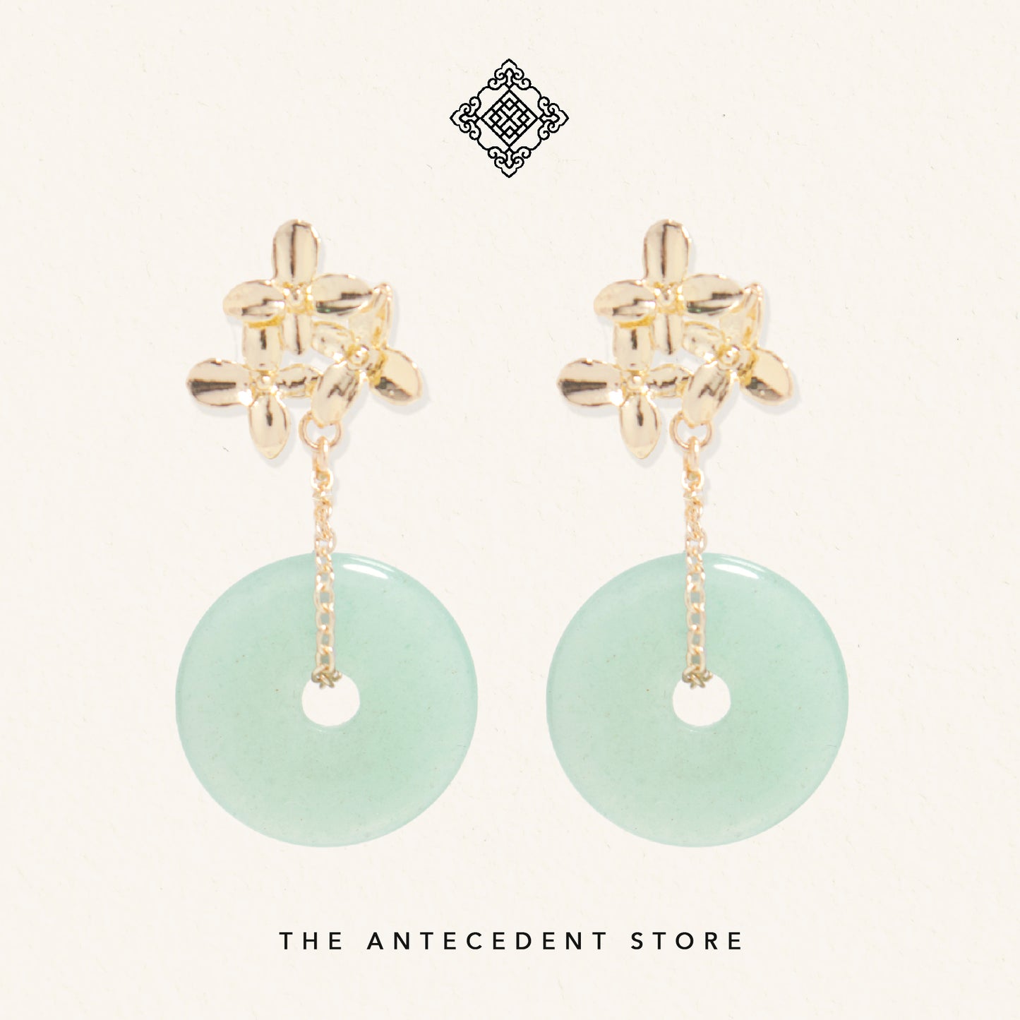 Floral Green Aventurine Donut Earrings -  14K Gold Plated Jewelry