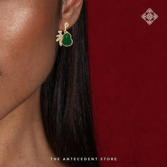 【 福 】Blessings Earrings In Green - 14K Real Gold Plated Jewelry