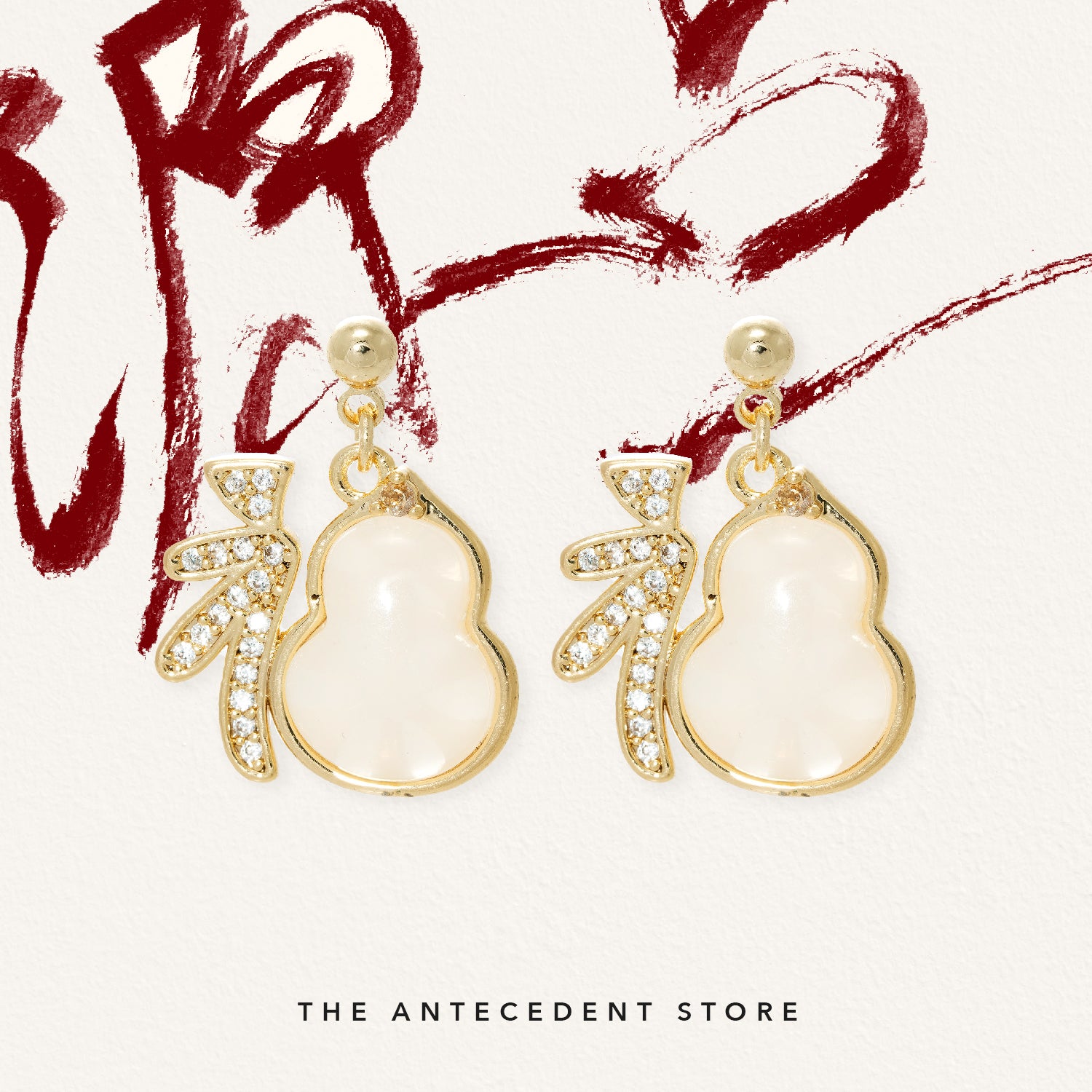 【 福 】Blessings Earrings In White - 14K Real Gold Plated Jewelry