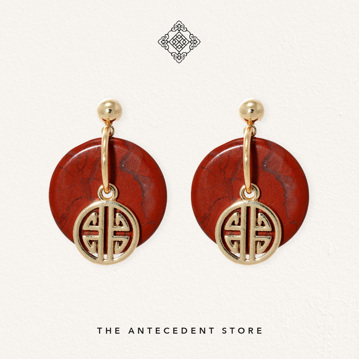 【 祿 】Red Jasper Crystal Earrings - 14K Real Gold Plated Jewelry
