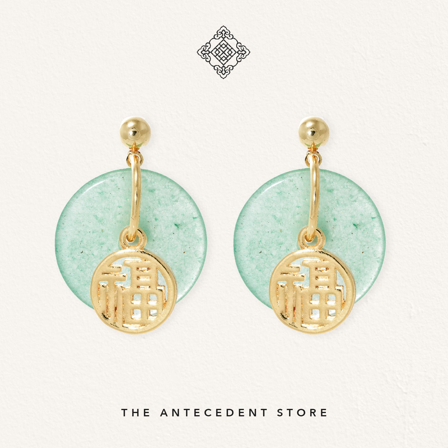 【 福 】Green Aventurine Earrings - 14K Real Gold Plated Jewelry