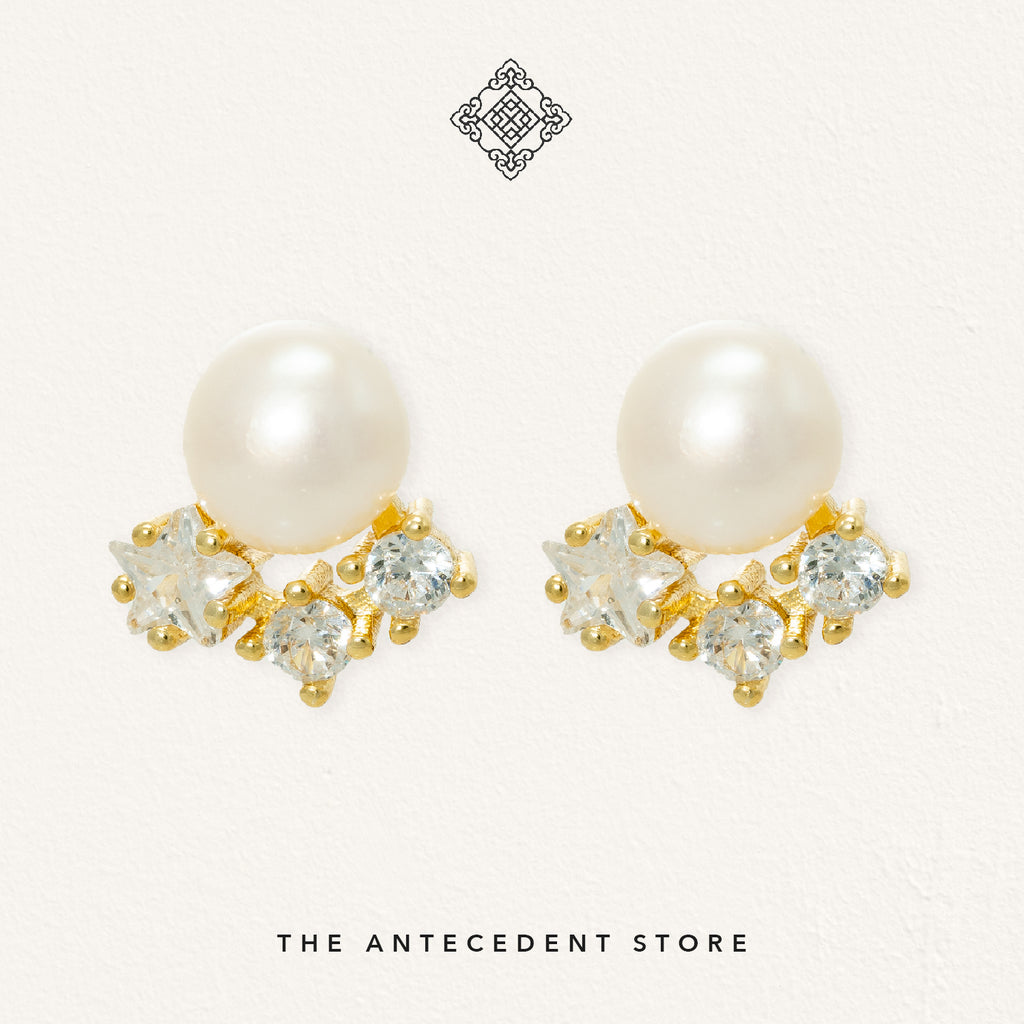 The Antecedent Store Freshwater Pearl Stud Earrings - 14K Real Gold Plated Jewellery