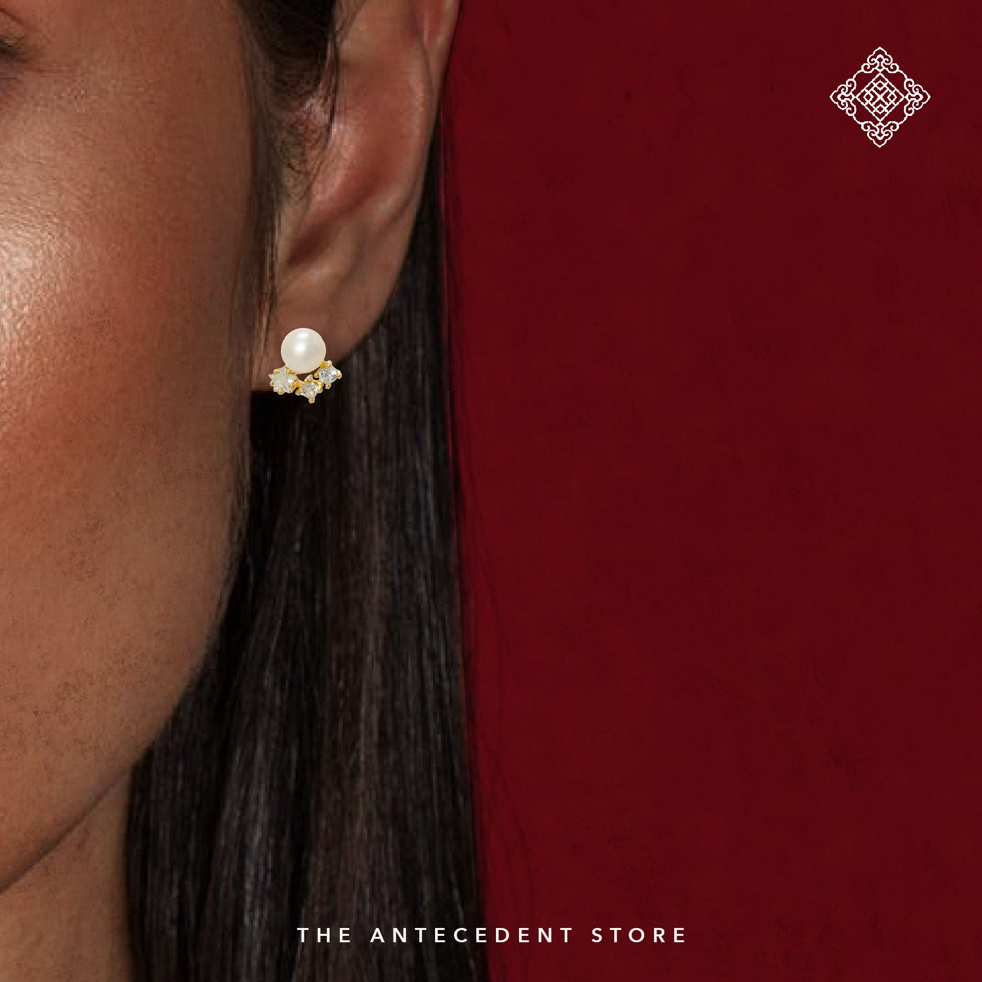 The Antecedent Store Freshwater Pearl Stud Earrings - 14K Real Gold Plated Jewellery