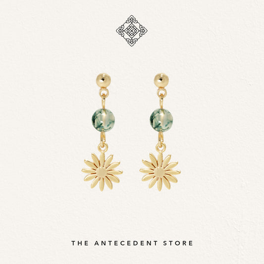 Daisy Earrings with Agate Crystals - 14K Real Gold Plated Jewelry