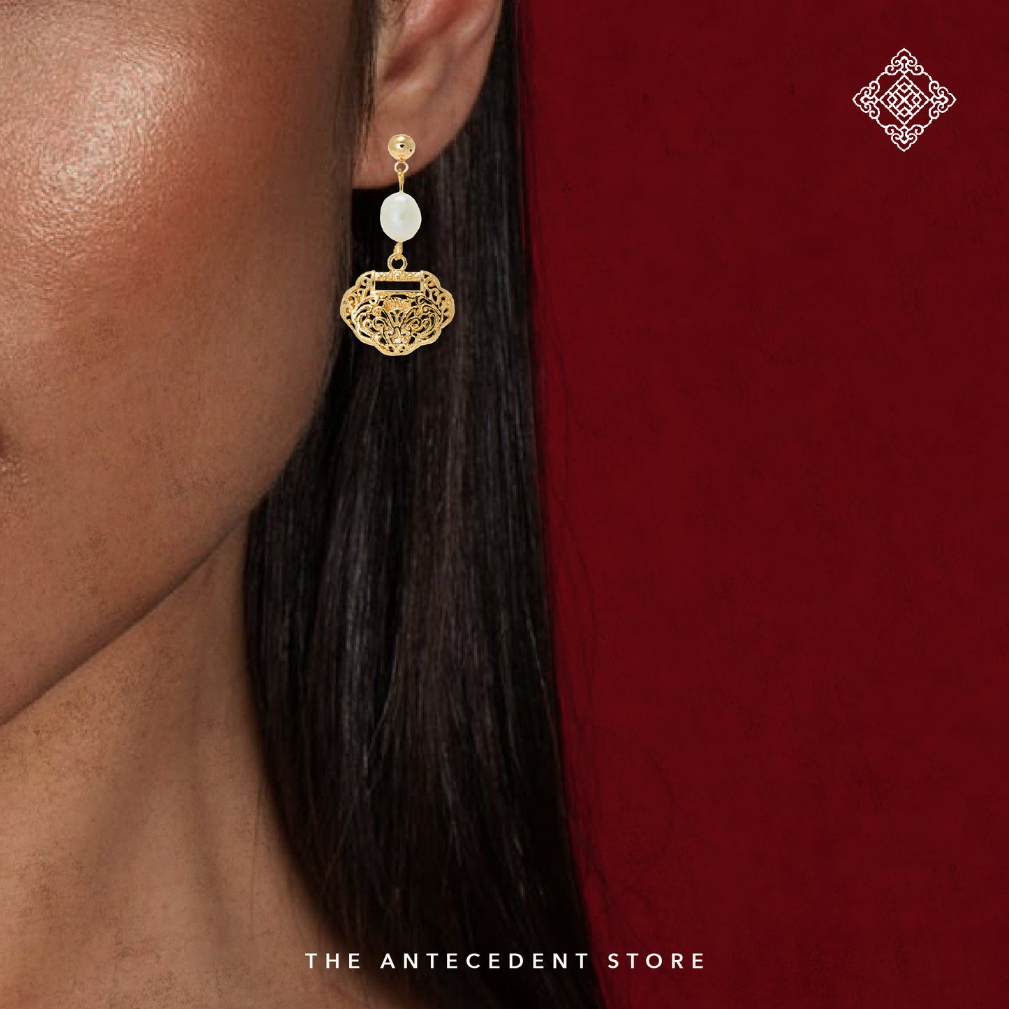 【如意锁】Longevity Lock Earrings With Freshwater Pearl - 14K Real Gold Plated Jewelry