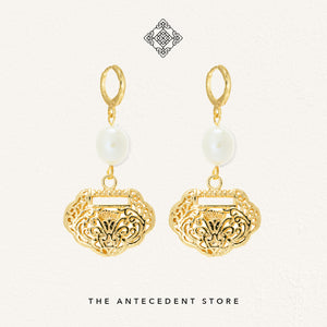 【如意锁】Longevity Lock Earrings With Freshwater Pearl - 14K Real Gold Plated Jewelry