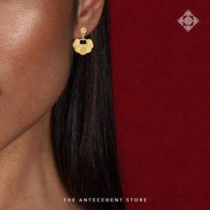 【如意锁】Longevity Lock Earrings With【福】Blessing Engravings - 14K Real Gold Plated Jewelry