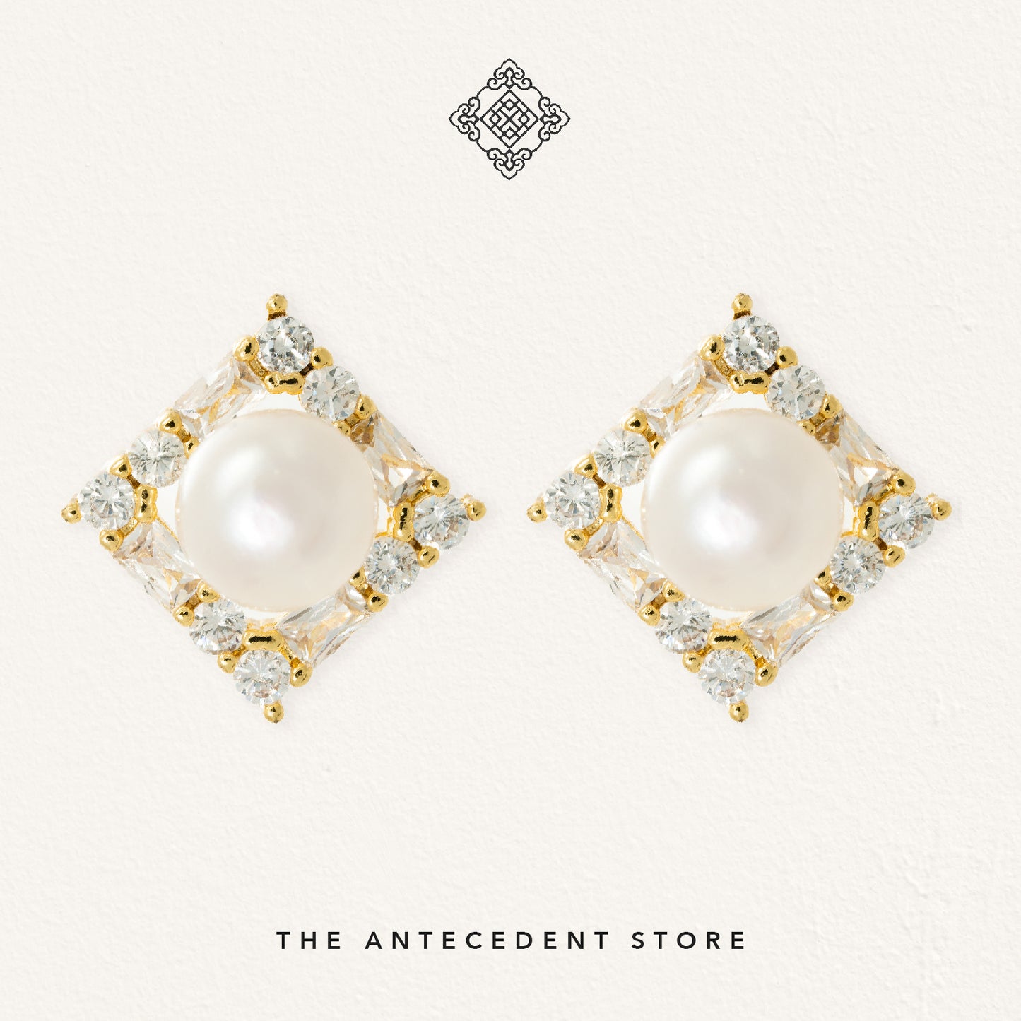 The Antecedent Store Pearl Stud Earrings - 14K Real Gold Plated Jewelry
