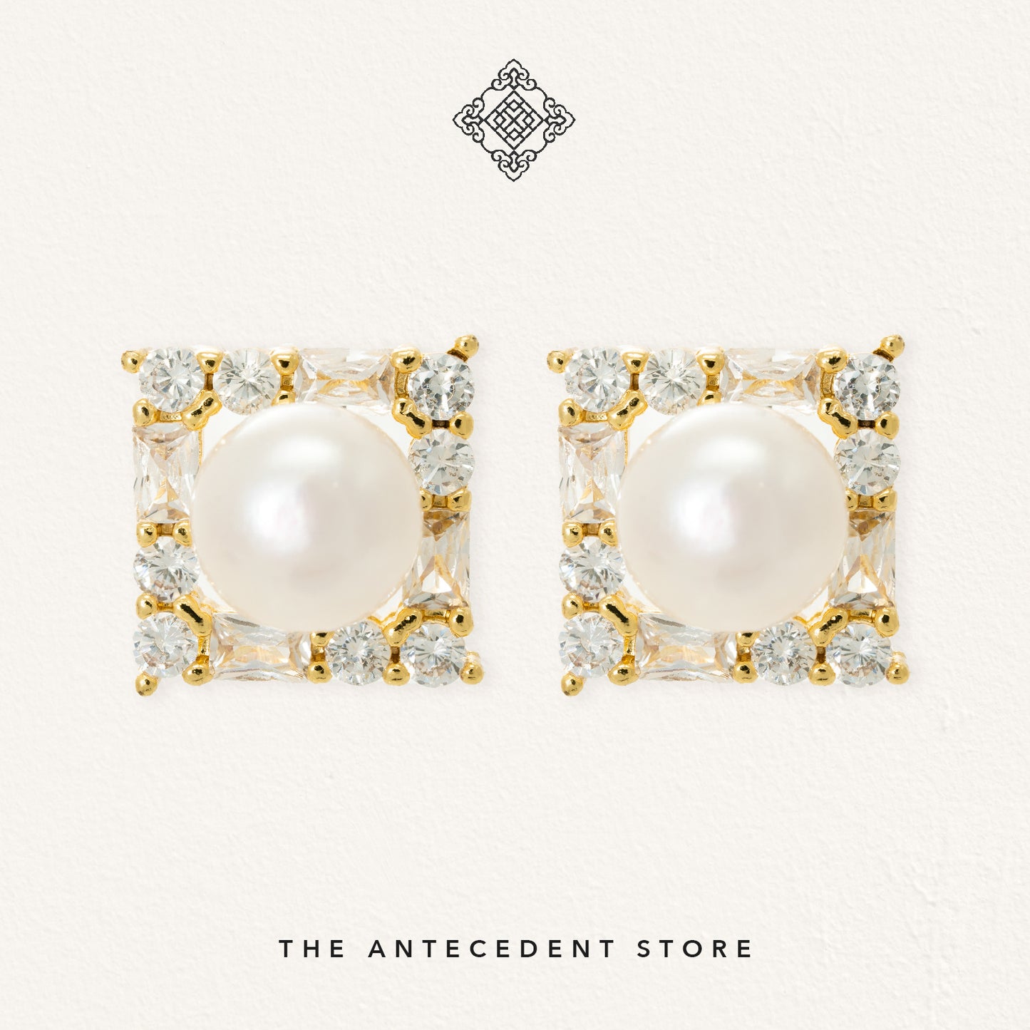 The Antecedent Store Pearl Stud Earrings - 14K Real Gold Plated Jewelry