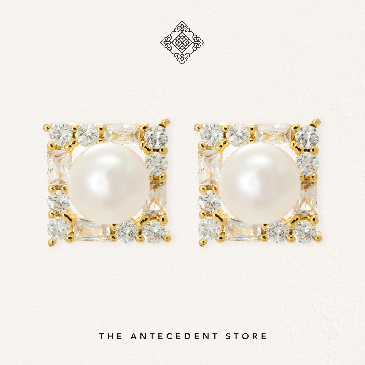 The Antecedent Store Pearl Stud Earrings - 14K Real Gold Plated Jewelry