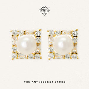 The Antecedent Store Pearl Stud Earrings - 14K Real Gold Plated Jewelry
