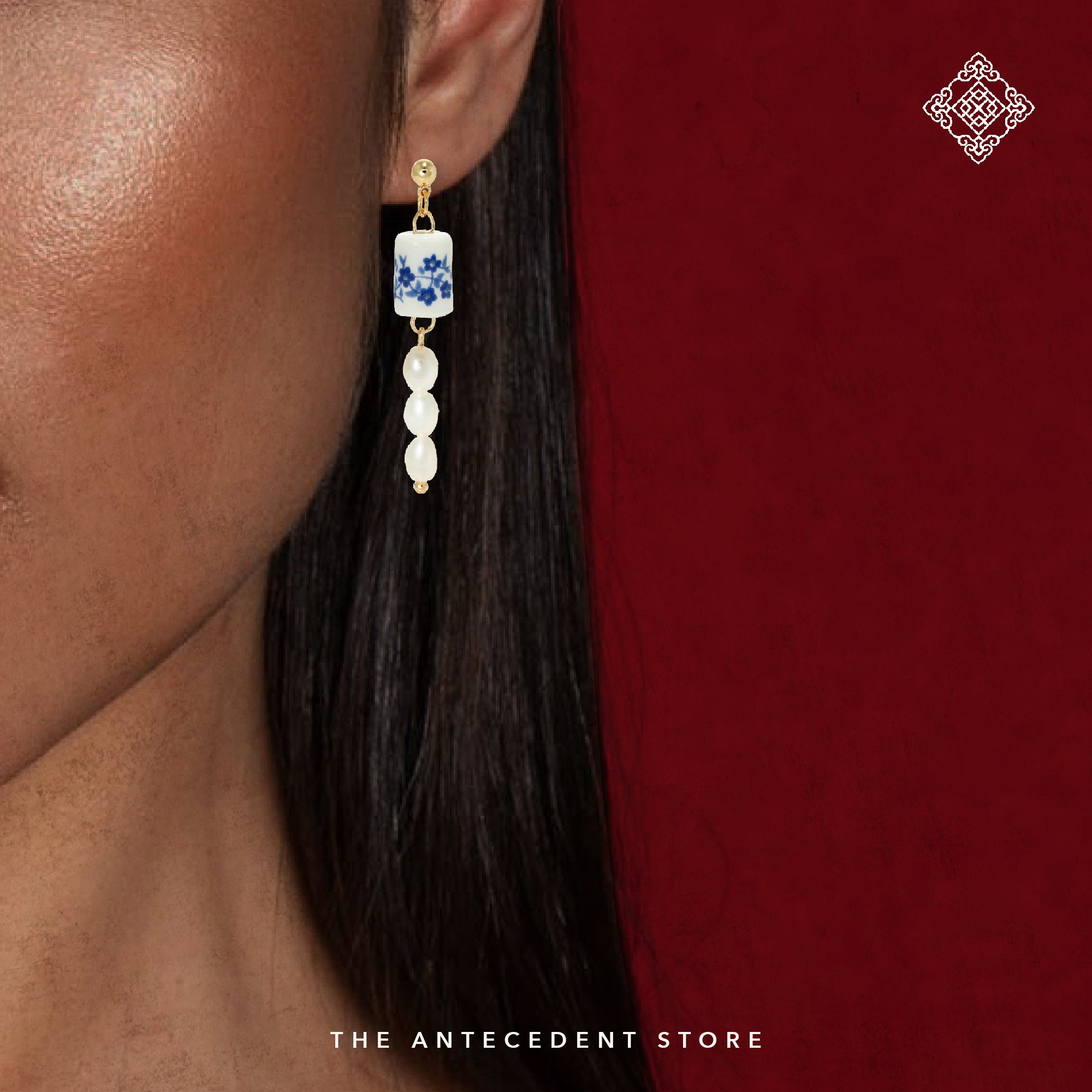 Porcelain Earrings With Freshwater Pearls - 14K Real Gold Plated Jewelry