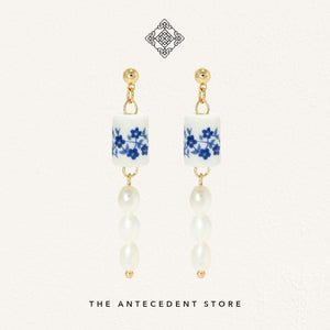 Porcelain Earrings With Freshwater Pearls - 14K Real Gold Plated Jewelry