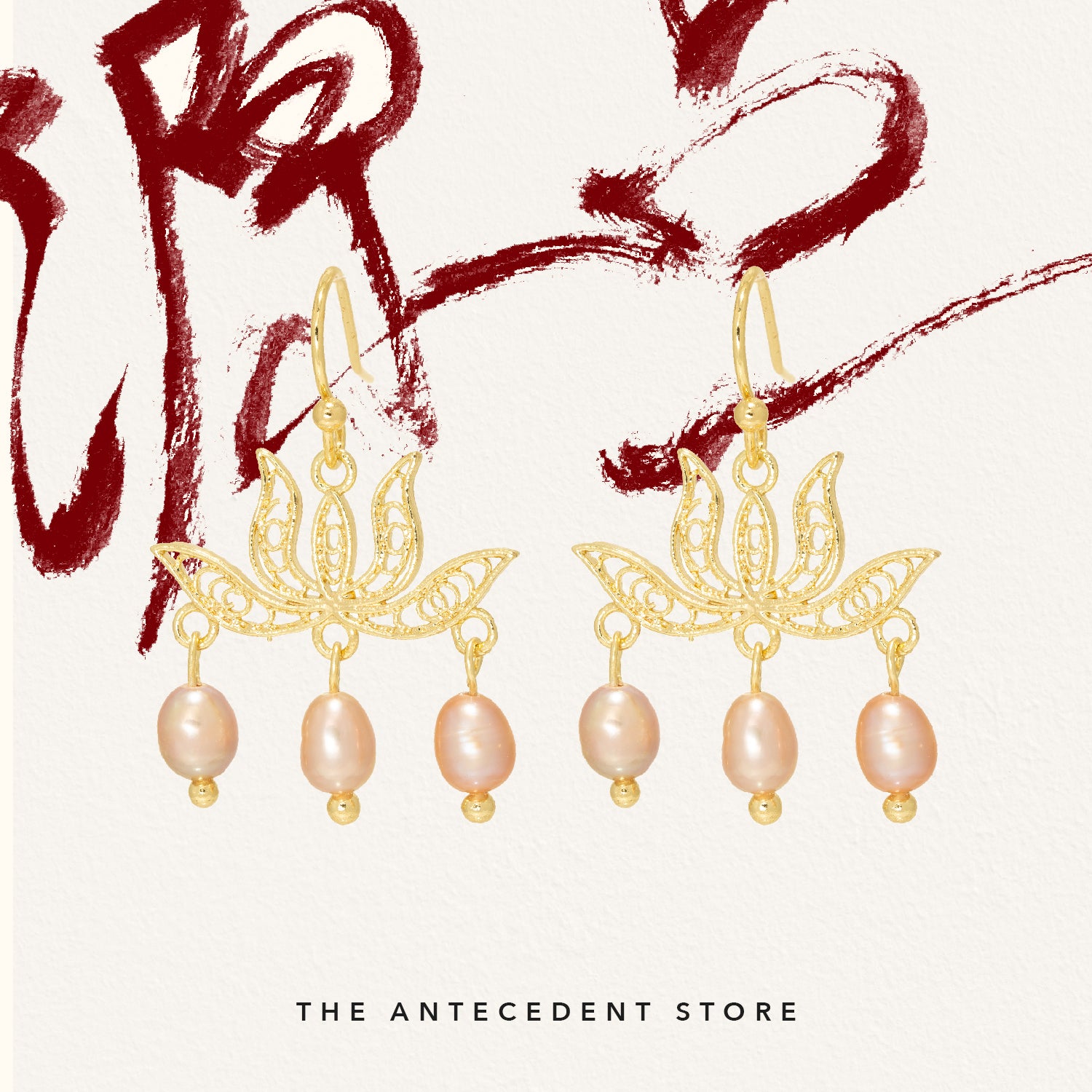 【 莲花 】Lotus Flower Freshwater Pearl Earrings - 14K Real Gold Plated Jewelry