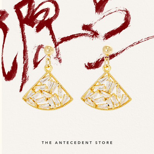 Oriental Fan Earrings - 14K Real Gold Plated Jewelry