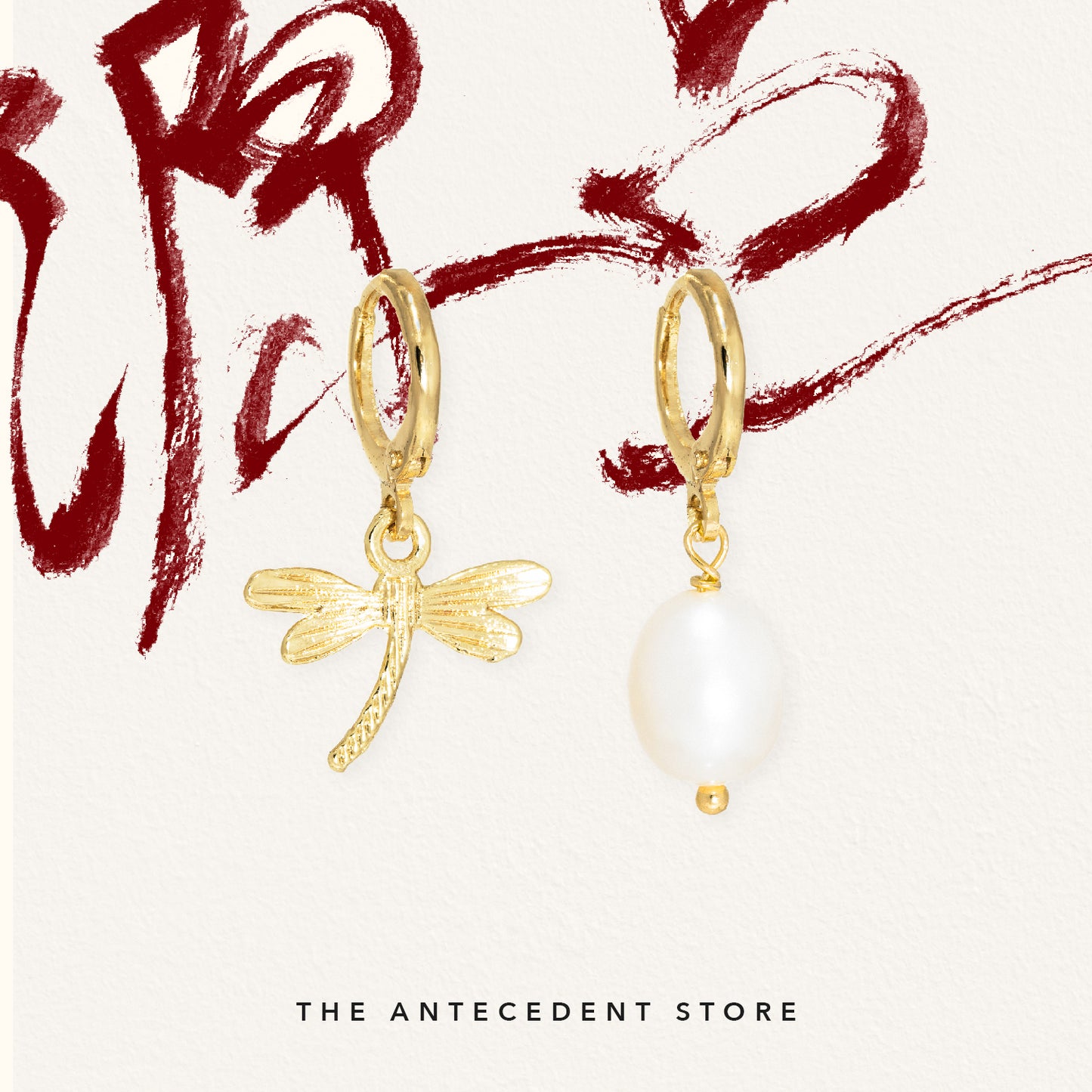 Asymmetric Dragonfly Earrings With Freshwater Pearls - 14K Real Gold Plated Jewelry